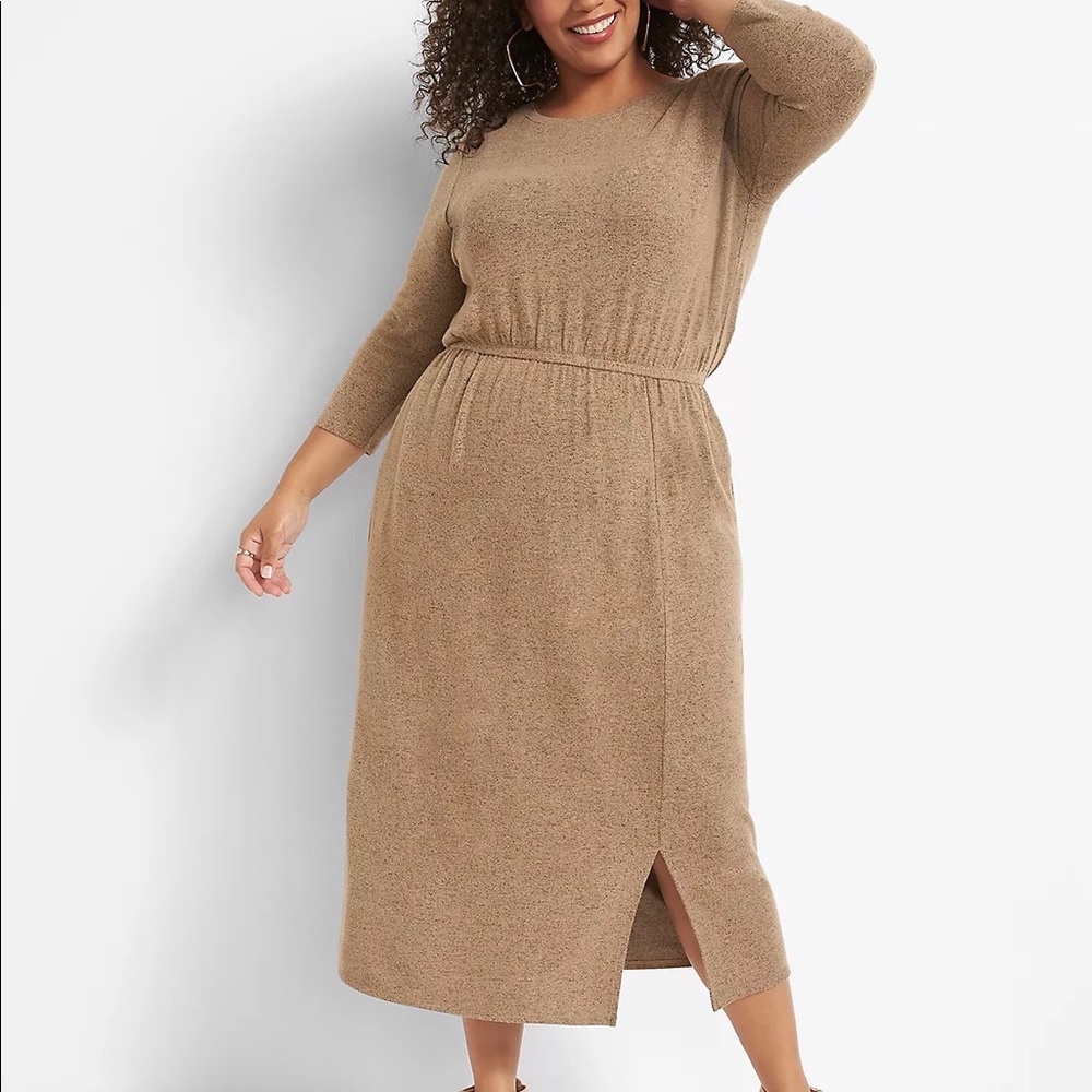 Lane Bryant blouson hacci midi dress with 3/4 sleeves